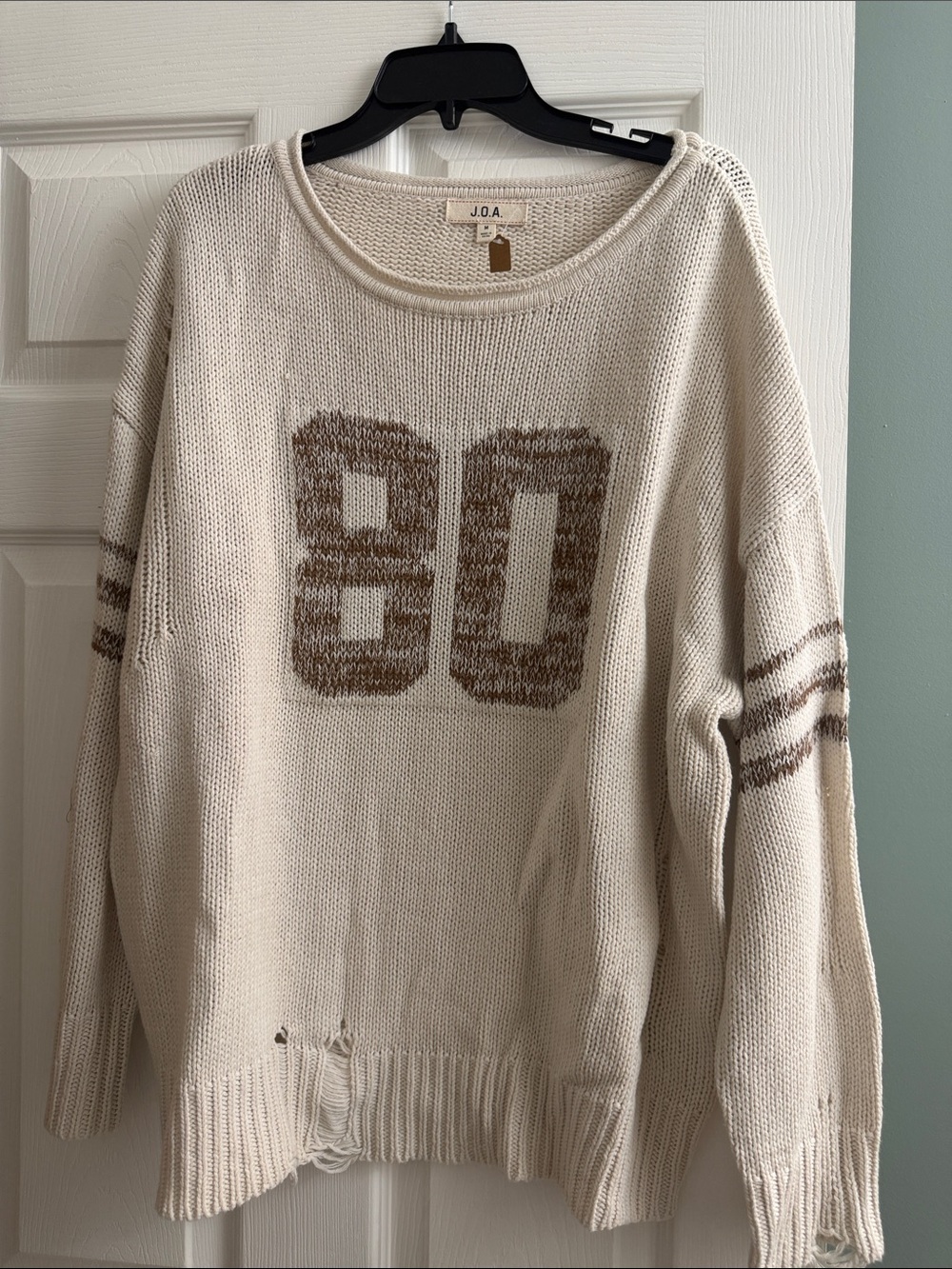 J.O.A. Cream Knit Sweater with Brown '80' Graphic